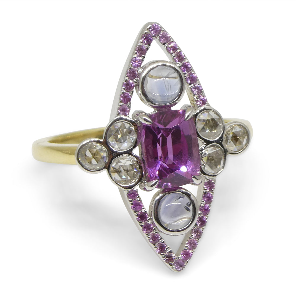 1.16ct Pink Sapphire Blue Sapphire & Diamond Cocktail Ring set in 18k Yellow and White Gold - Skyjems Wholesale Gemstones