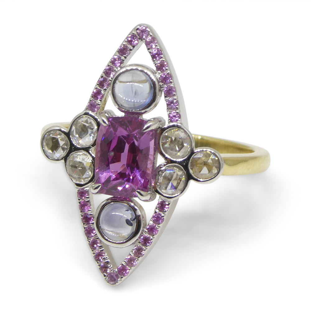 1.16ct Pink Sapphire Blue Sapphire & Diamond Cocktail Ring set in 18k Yellow and White Gold - Skyjems Wholesale Gemstones