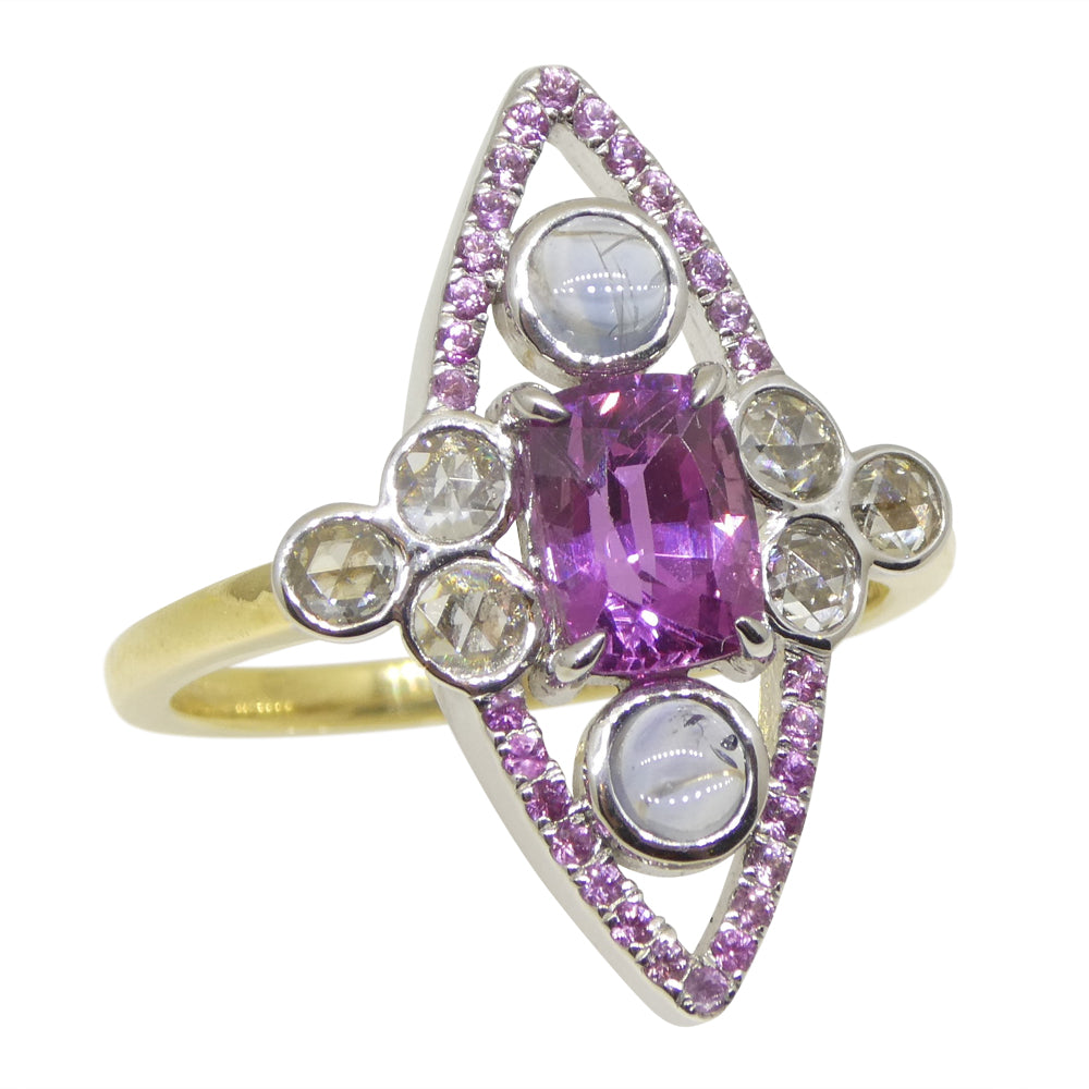 1.16ct Pink Sapphire Blue Sapphire & Diamond Cocktail Ring set in 18k Yellow and White Gold - Skyjems Wholesale Gemstones