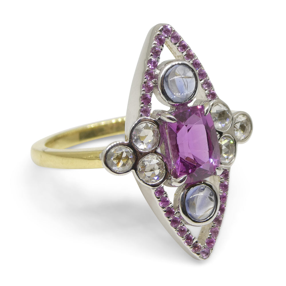 1.16ct Pink Sapphire Blue Sapphire & Diamond Cocktail Ring set in 18k Yellow and White Gold - Skyjems Wholesale Gemstones