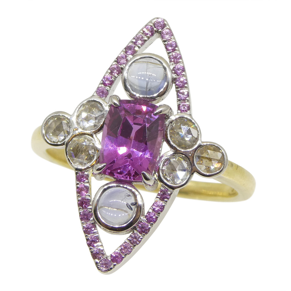 1.16ct Pink Sapphire Blue Sapphire & Diamond Cocktail Ring set in 18k Yellow and White Gold - Skyjems Wholesale Gemstones