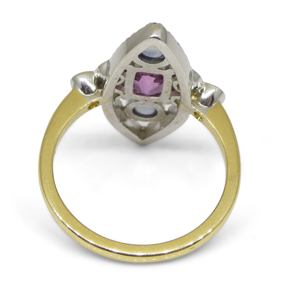 1.16ct Pink Sapphire Blue Sapphire & Diamond Cocktail Ring set in 18k Yellow and White Gold - Skyjems Wholesale Gemstones