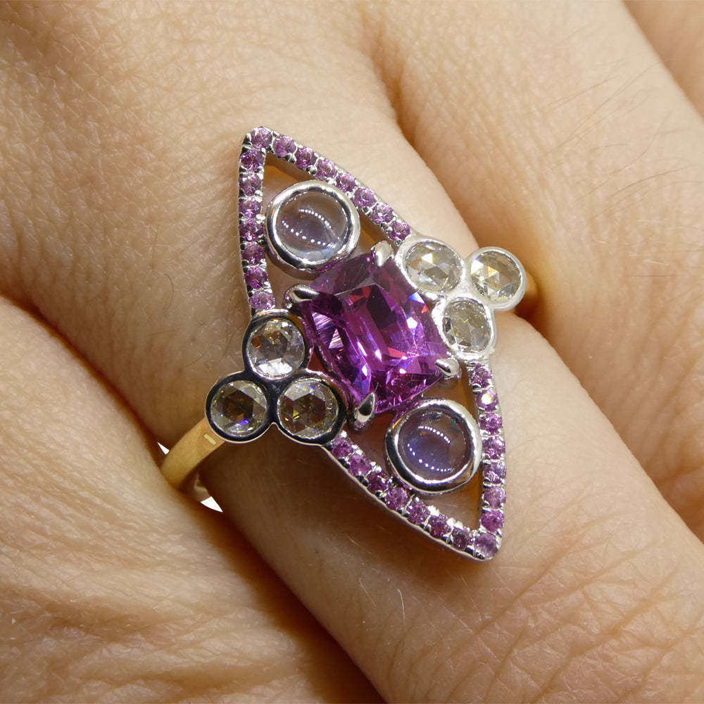 1.16ct Pink Sapphire Blue Sapphire & Diamond Cocktail Ring set in 18k Yellow and White Gold - Skyjems Wholesale Gemstones