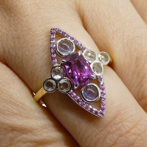 1.16ct Pink Sapphire Blue Sapphire & Diamond Cocktail Statement or Engagement Ring set in 18k Yellow and White Gold