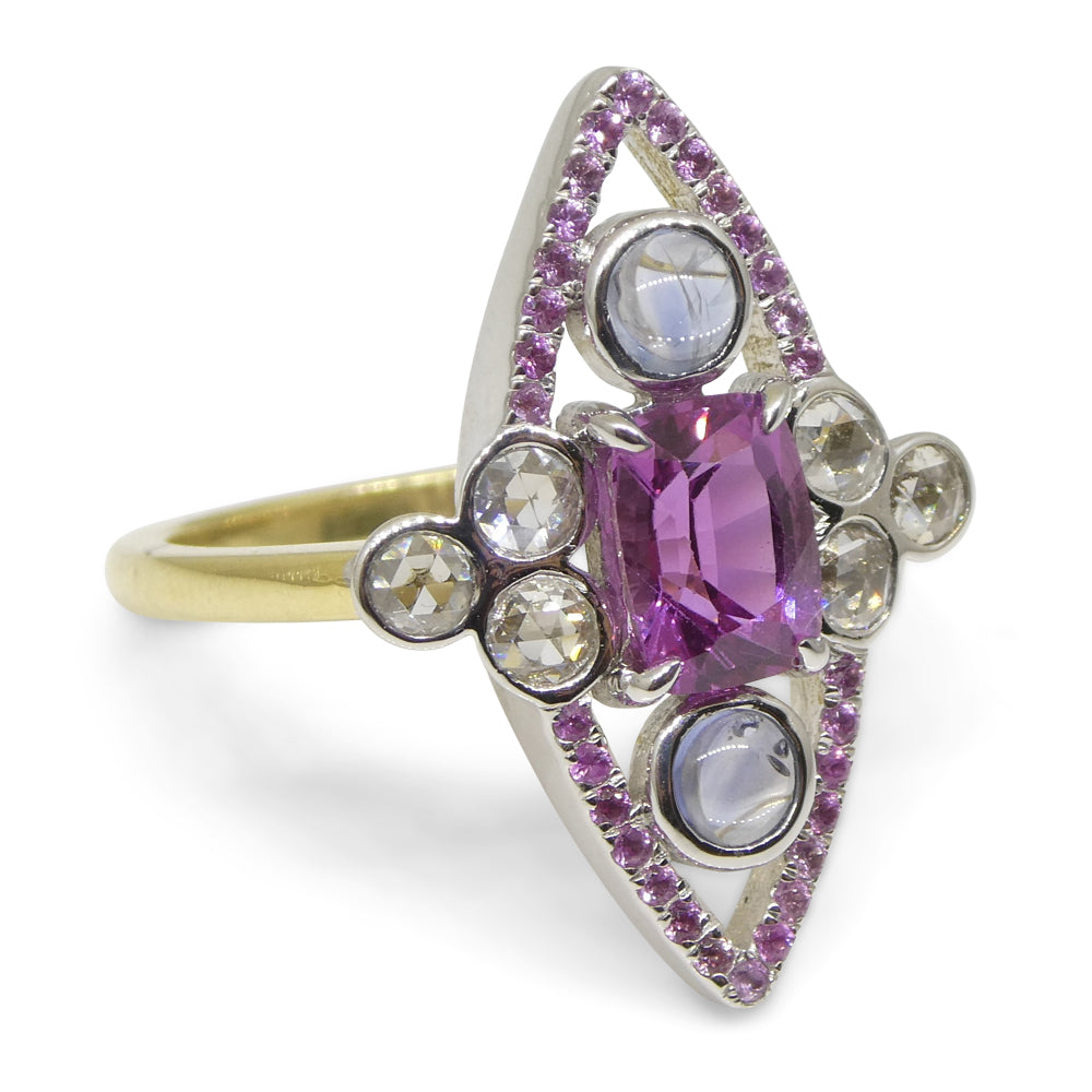 1.16ct Pink Sapphire Blue Sapphire & Diamond Cocktail Ring set in 18k Yellow and White Gold - Skyjems Wholesale Gemstones