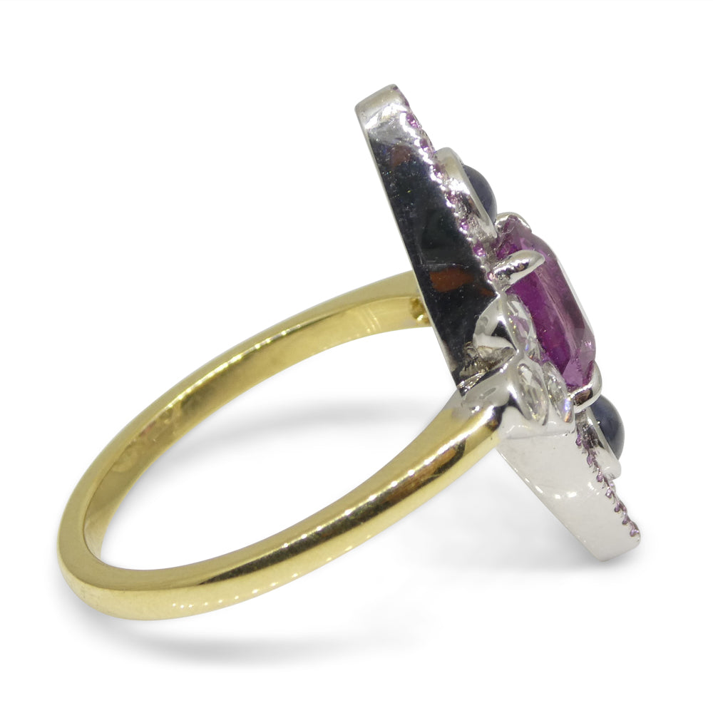 1.16ct Pink Sapphire Blue Sapphire & Diamond Cocktail Ring set in 18k Yellow and White Gold - Skyjems Wholesale Gemstones