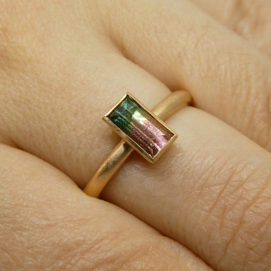 1.00ct Bi Color Tourmaline Stacker Ring set in 14k Rose Gold - Skyjems Wholesale Gemstones
