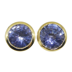 2.82ct Round Blue Sapphire Stud Earrings set in 18k Yellow Gold - Skyjems Wholesale Gemstones