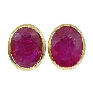 4.19ct Oval Ruby Stud Earrings set in 18k Yellow Gold - Skyjems Wholesale Gemstones