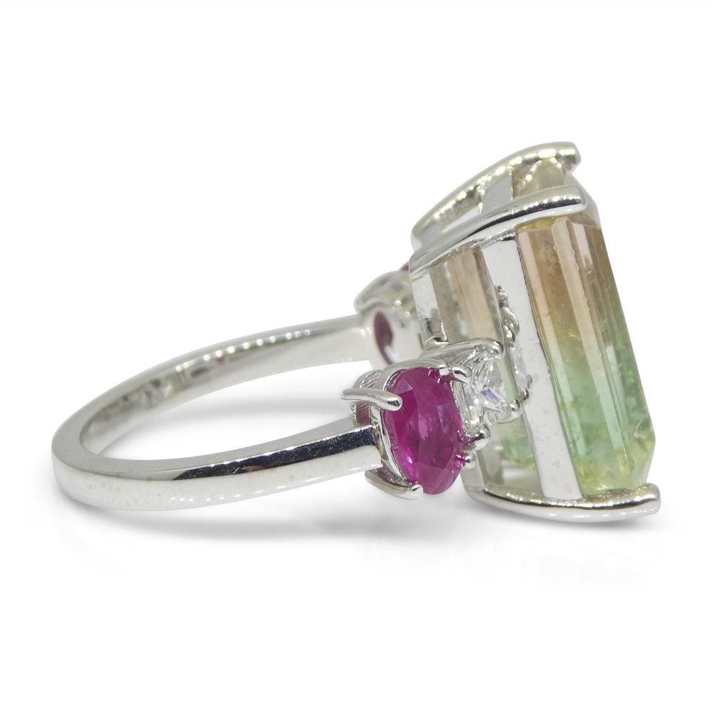 11.11ct Bi Color Tourmaline, Ruby and Diamond Ring set in 14k White Gold - Skyjems Wholesale Gemstones