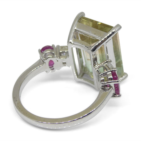 11.11ct Bi Color Tourmaline, Ruby and Diamond Statement or Engagement Ring set in 14k White Gold