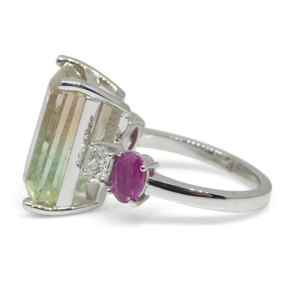 11.11ct Bi Color Tourmaline, Ruby and Diamond Ring set in 14k White Gold - Skyjems Wholesale Gemstones