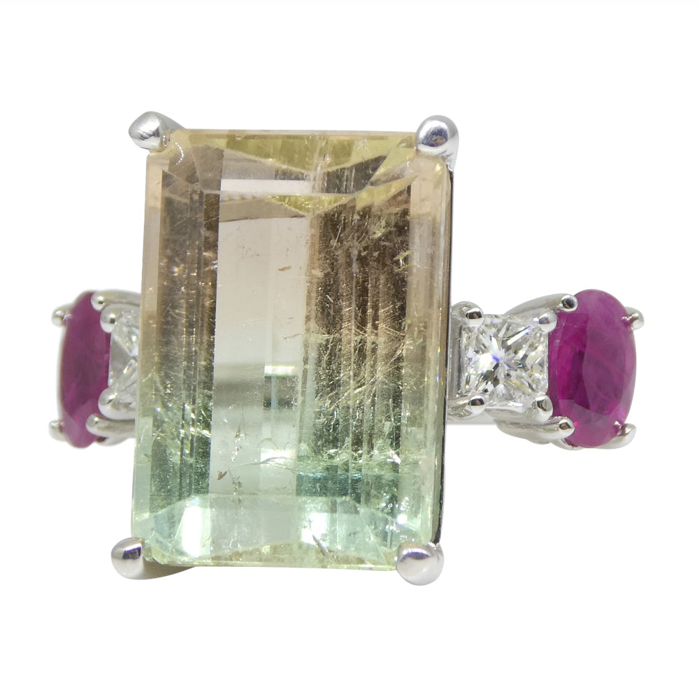 11.11ct Bi Color Tourmaline, Ruby and Diamond Ring set in 14k White Gold - Skyjems Wholesale Gemstones