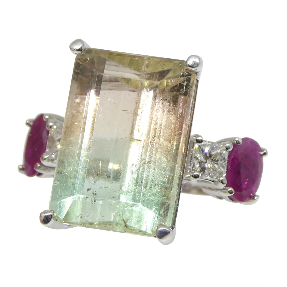 11.11ct Bi Color Tourmaline, Ruby and Diamond Ring set in 14k White Gold - Skyjems Wholesale Gemstones