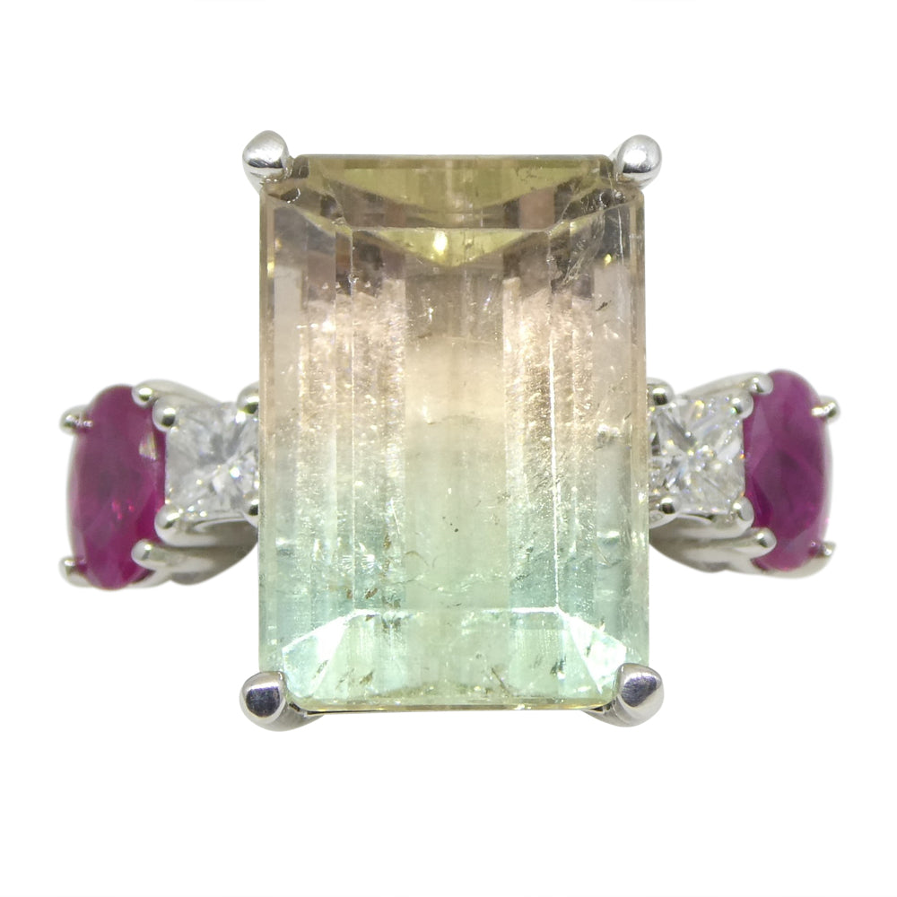 11.11ct Bi Color Tourmaline, Ruby and Diamond Ring set in 14k White Gold - Skyjems Wholesale Gemstones