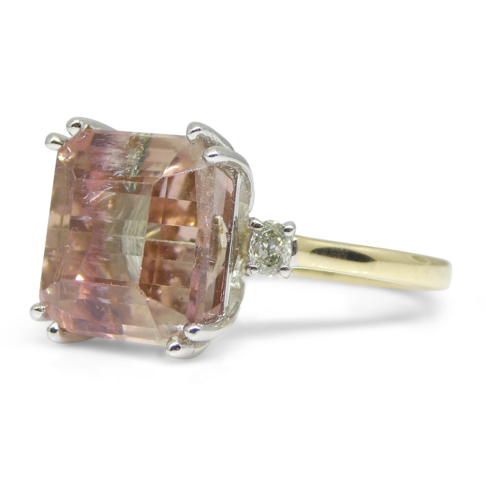 7.85ct Bi Color Tourmaline, Pink & Green Diamond Ring set in 14k White Gold - Skyjems Wholesale Gemstones