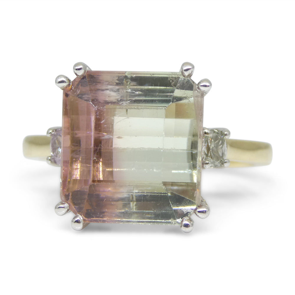 7.85ct Bi Color Tourmaline, Pink & Green Diamond Ring set in 14k White Gold - Skyjems Wholesale Gemstones