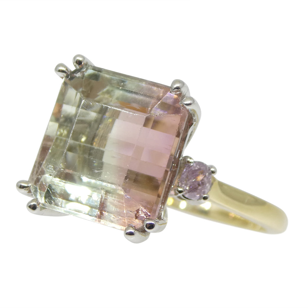 7.85ct Bi Color Tourmaline, Pink & Green Diamond Ring set in 14k White Gold - Skyjems Wholesale Gemstones