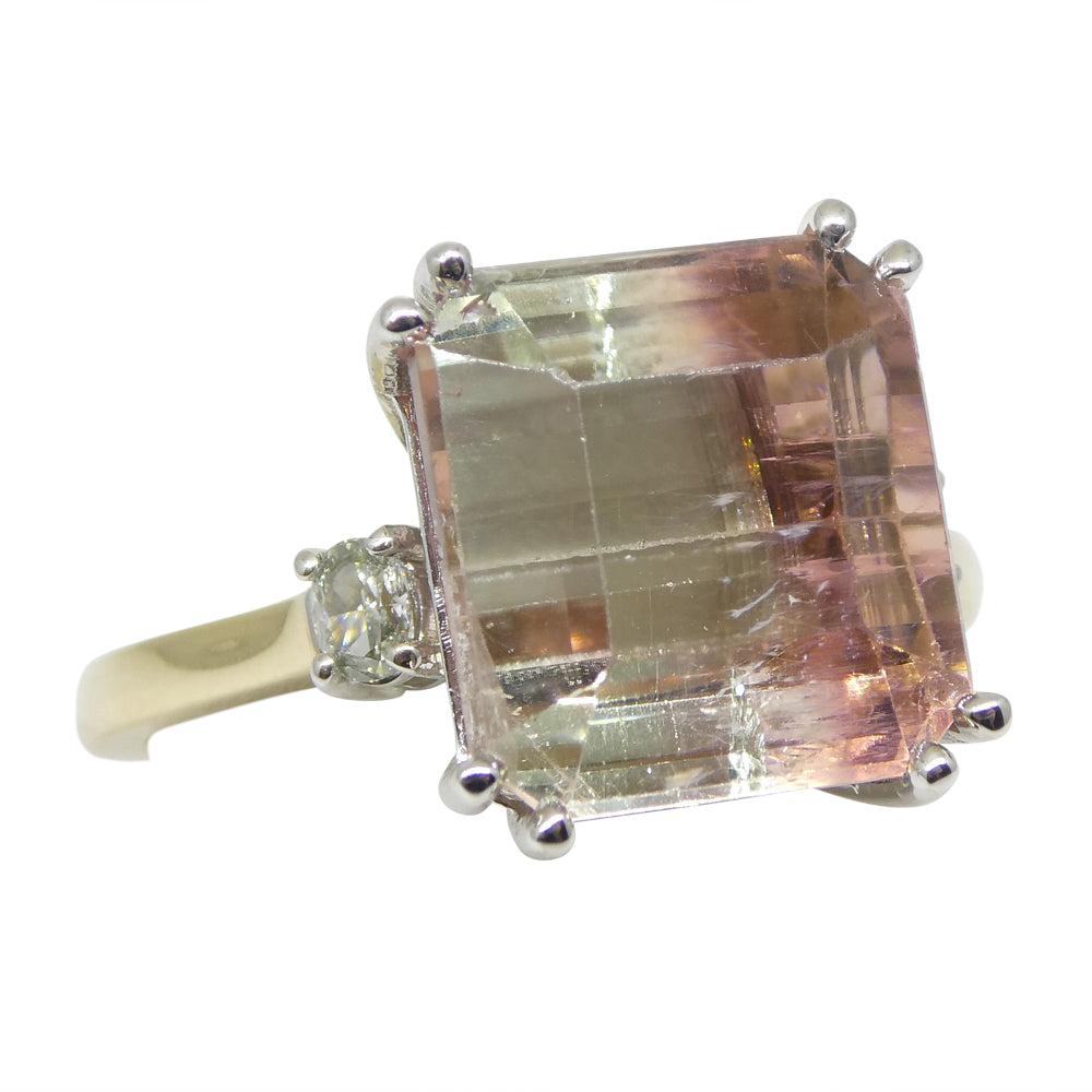 7.85ct Bi Color Tourmaline, Pink & Green Diamond Ring set in 14k White Gold - Skyjems Wholesale Gemstones