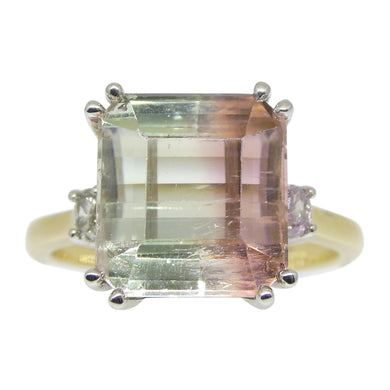 7.85ct Bi Color Tourmaline, Pink & Green Diamond Ring set in 14k White Gold - Skyjems Wholesale Gemstones