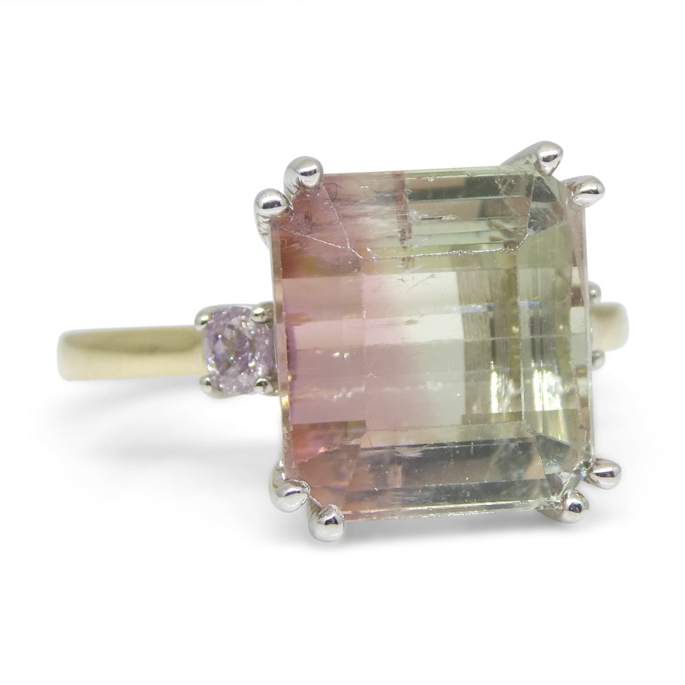 7.85ct Bi Color Tourmaline, Pink & Green Diamond Ring set in 14k White Gold - Skyjems Wholesale Gemstones