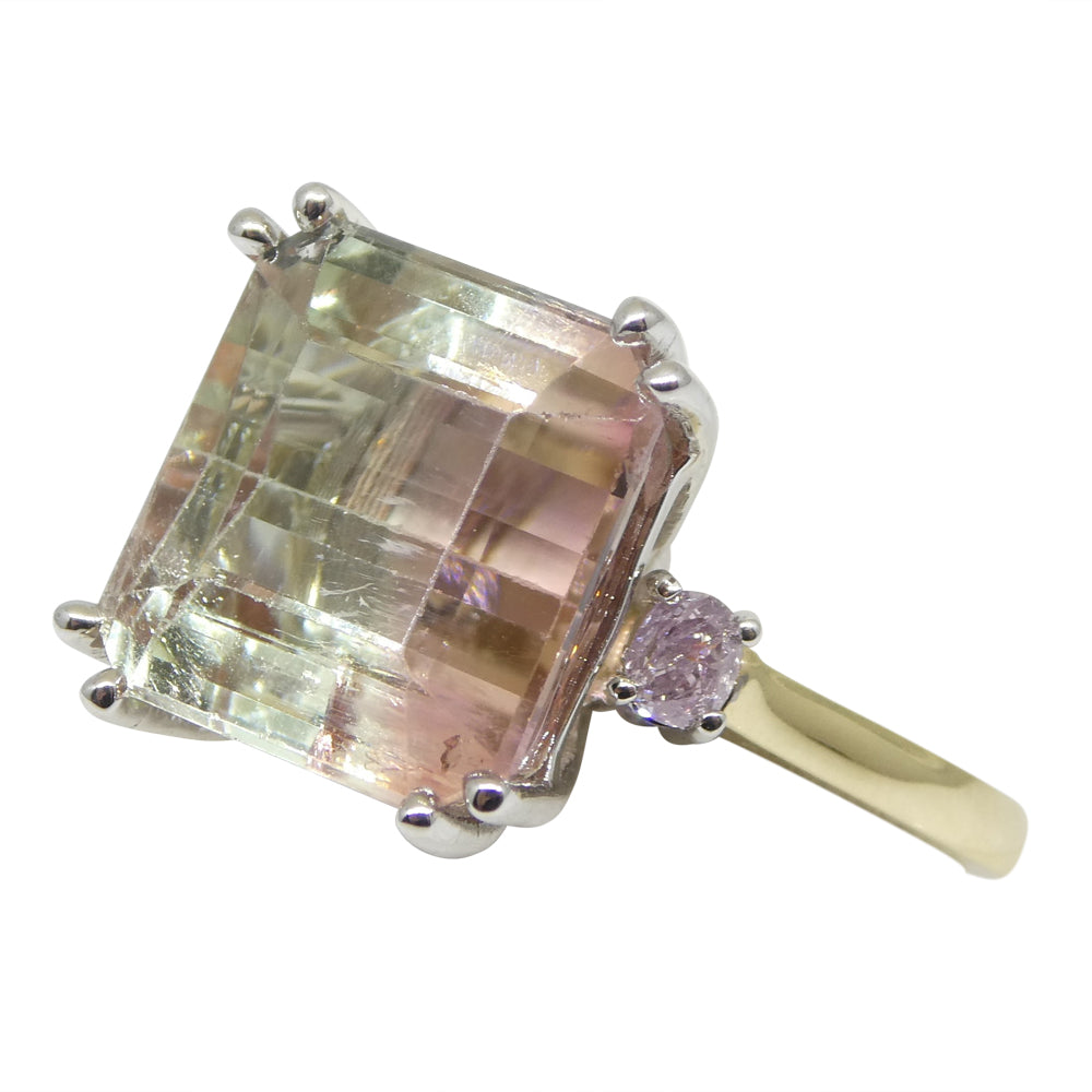 7.85ct Bi Color Tourmaline, Pink & Green Diamond Ring set in 14k White Gold - Skyjems Wholesale Gemstones