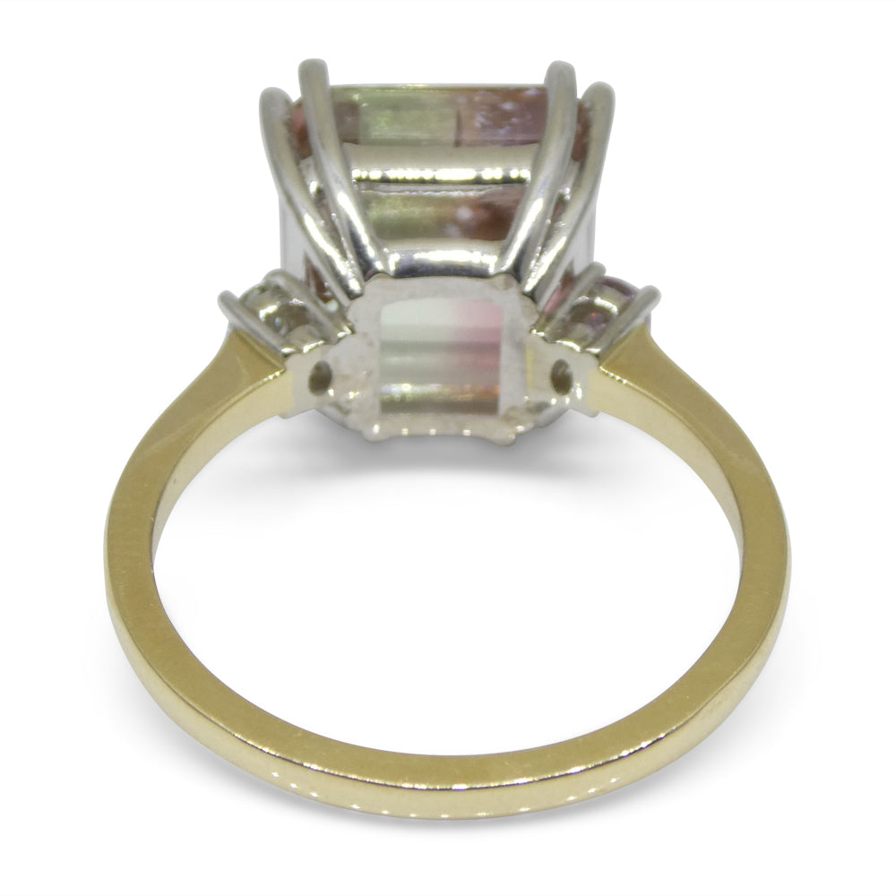 7.85ct Bi Color Tourmaline, Pink & Green Diamond Ring set in 14k White Gold - Skyjems Wholesale Gemstones