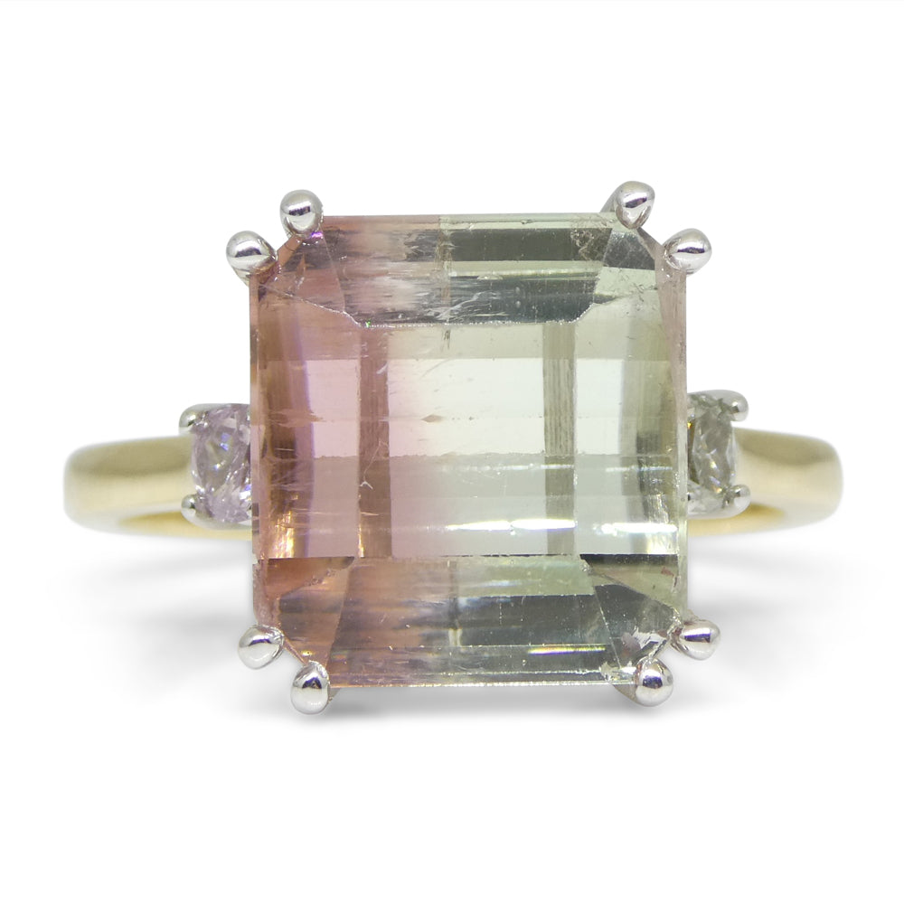 7.85ct Bi Color Tourmaline, Pink & Green Diamond Ring set in 14k White Gold - Skyjems Wholesale Gemstones