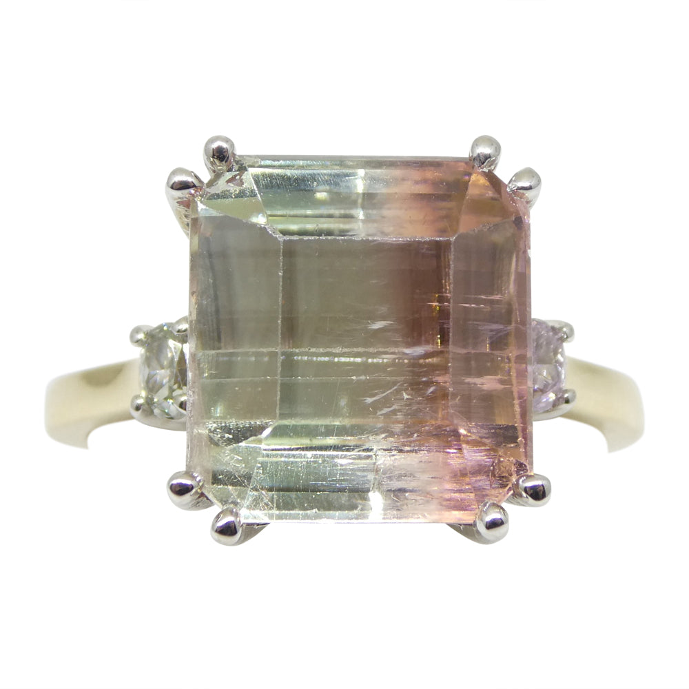 7.85ct Bi Color Tourmaline, Pink & Green Diamond Ring set in 14k White Gold - Skyjems Wholesale Gemstones