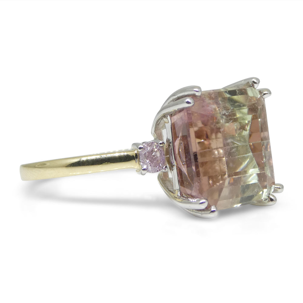 7.85ct Bi Color Tourmaline, Pink & Green Diamond Ring set in 14k White Gold - Skyjems Wholesale Gemstones