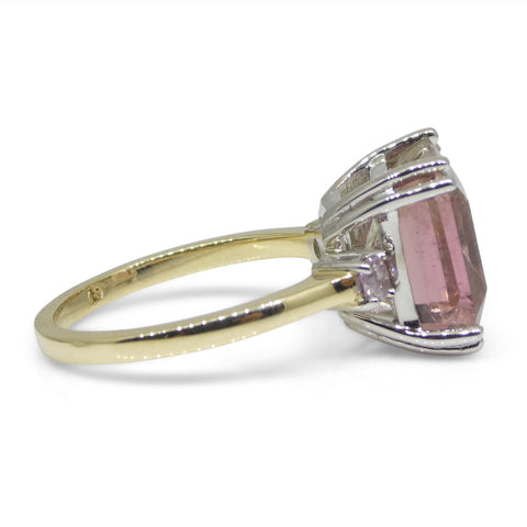 7.85ct Bi-Colour Tourmaline, Pink & Green Diamond Statement or Engagement Ring set in 14k Yellow Gold