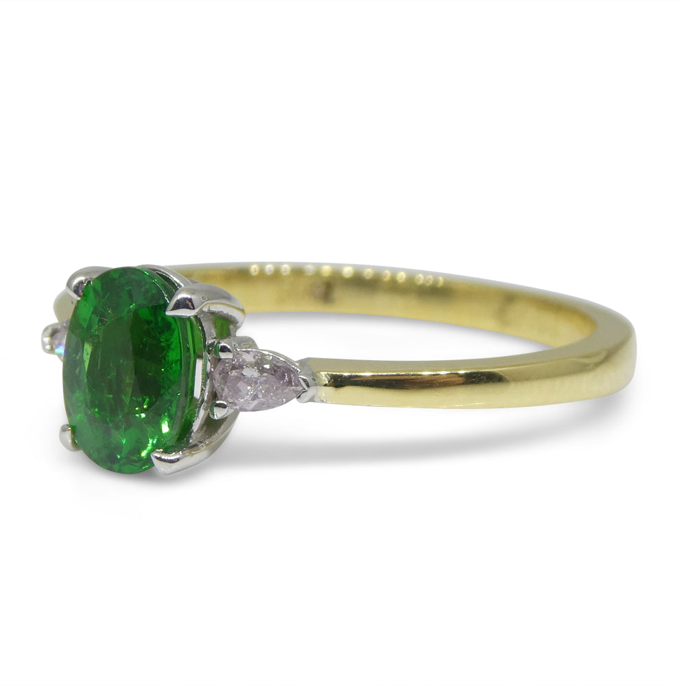 1.10ct Tsavorite Garnet & Pink Diamond Ring set in 18k Yellow and White Gold - Skyjems Wholesale Gemstones