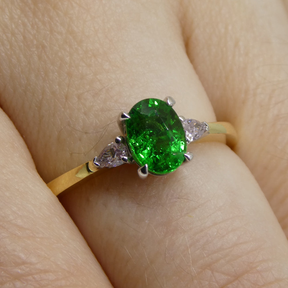 1.10ct Tsavorite Garnet & Pink Diamond Ring set in 18k Yellow and White Gold - Skyjems Wholesale Gemstones