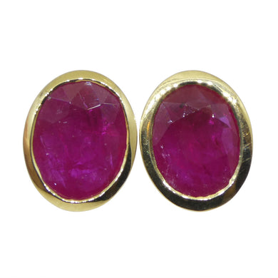 3.89ct Oval Ruby Stud Earrings set in 18k Yellow Gold - Skyjems Wholesale Gemstones