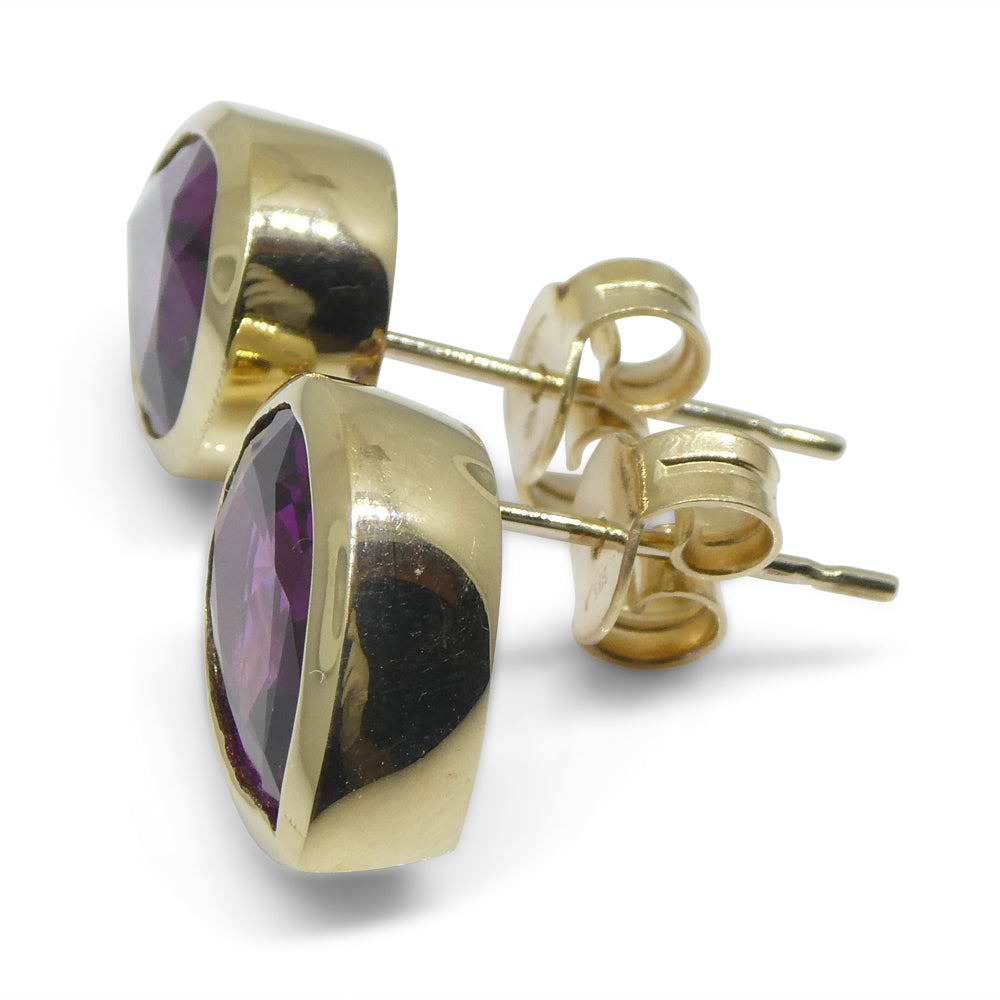 4.66ct Pear Rhodolite Garnet Stud Earrings set in 14k Yellow Gold - Skyjems Wholesale Gemstones