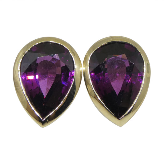 4.66ct Pear Rhodolite Garnet Stud Earrings set in 14k Yellow Gold - Skyjems Wholesale Gemstones