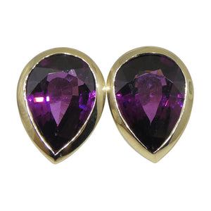 4.66ct Pear Rhodolite Garnet Stud Earrings set in 14k Yellow Gold - Skyjems Wholesale Gemstones