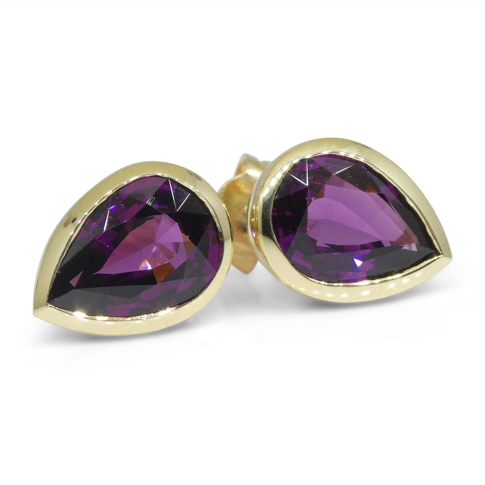 4.66ct Pear Rhodolite Garnet Stud Earrings set in 14k Yellow Gold - Skyjems Wholesale Gemstones