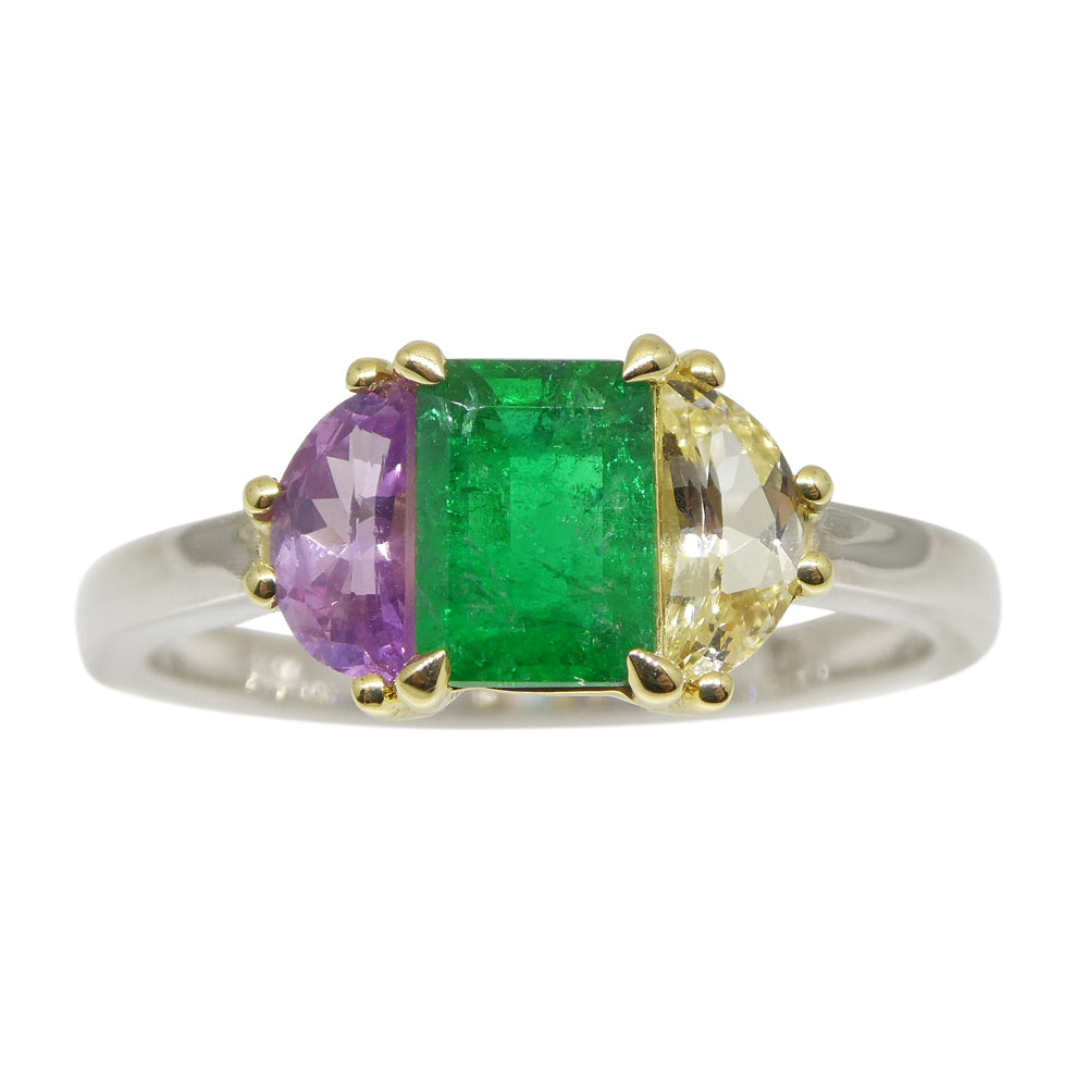 0.65ct Colombian Emerald & Sapphire Ring set in 18k White and Yellow Gold - Skyjems Wholesale Gemstones