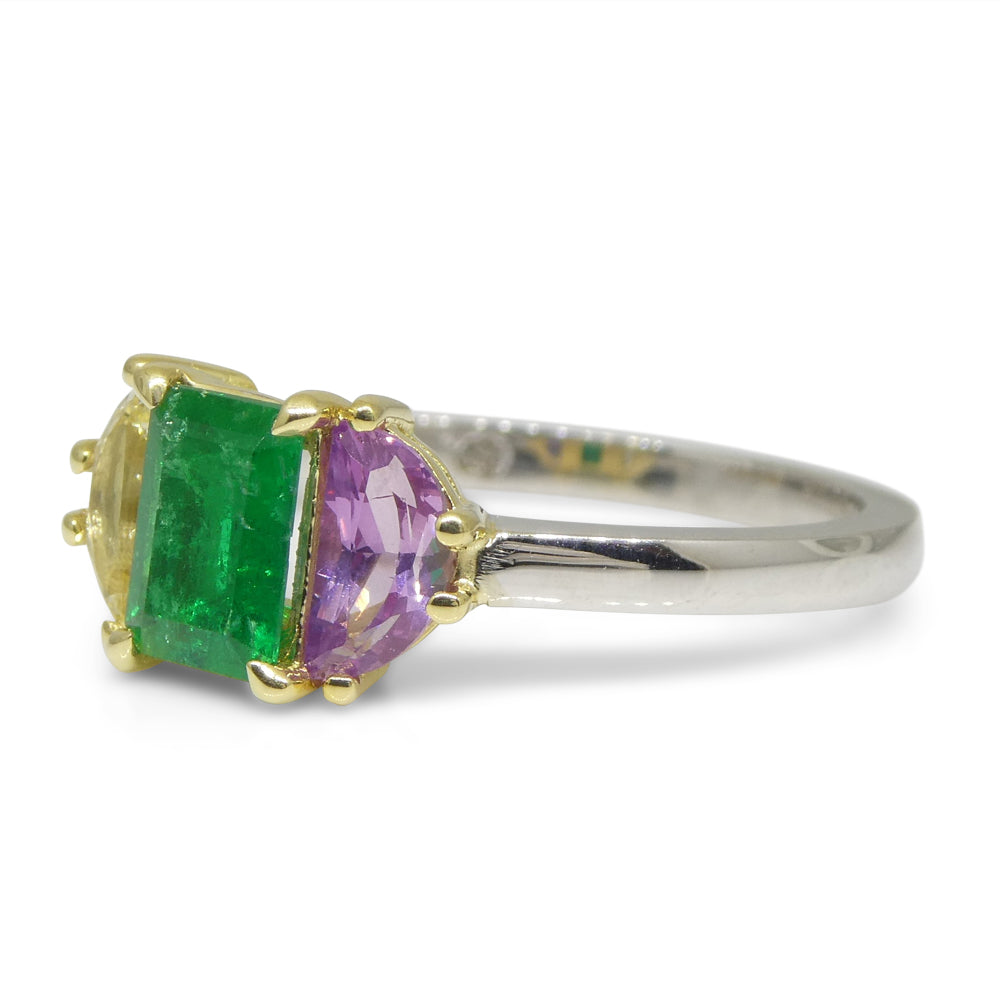 0.65ct Colombian Emerald & Sapphire Ring set in 18k White and Yellow Gold - Skyjems Wholesale Gemstones