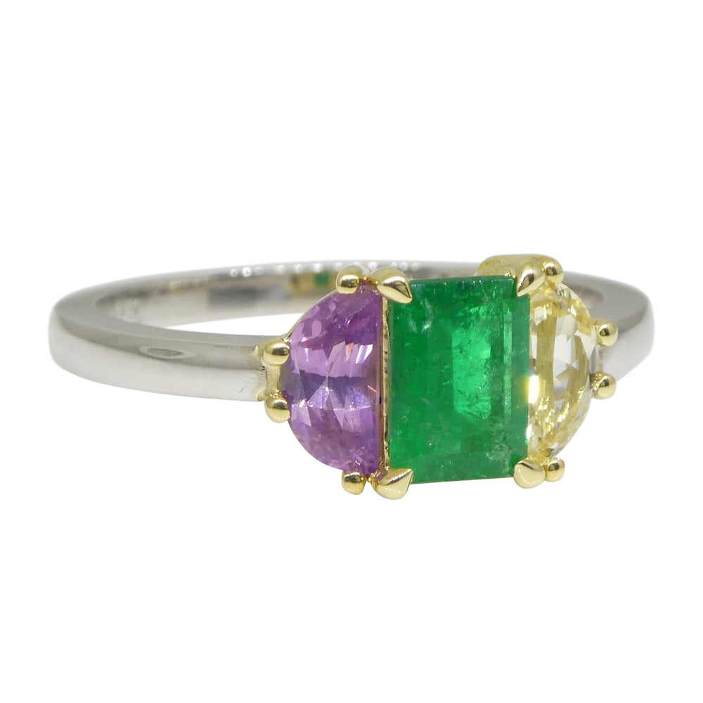 0.65ct Colombian Emerald & Sapphire Ring set in 18k White and Yellow Gold - Skyjems Wholesale Gemstones