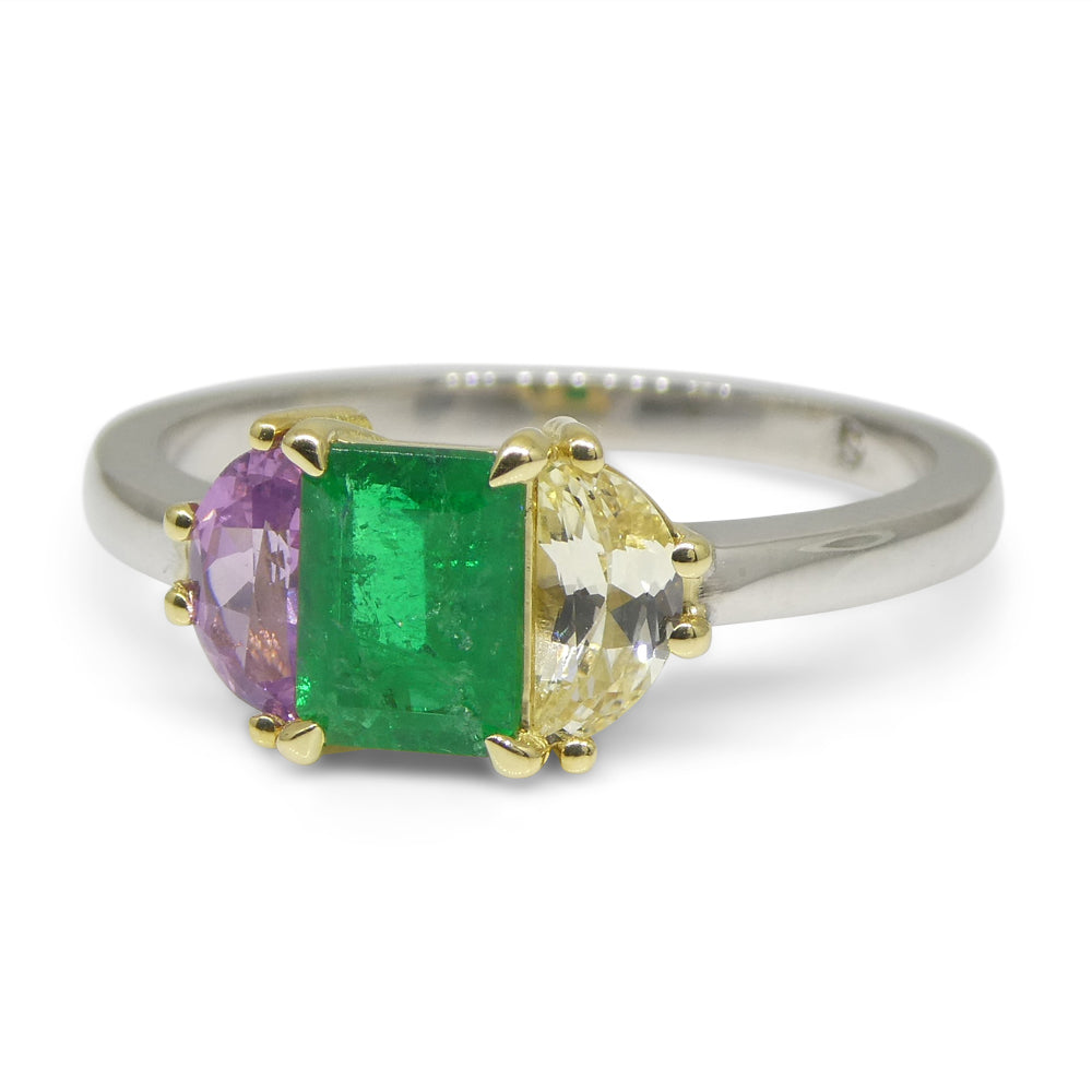 0.65ct Colombian Emerald & Sapphire Ring set in 18k White and Yellow Gold - Skyjems Wholesale Gemstones