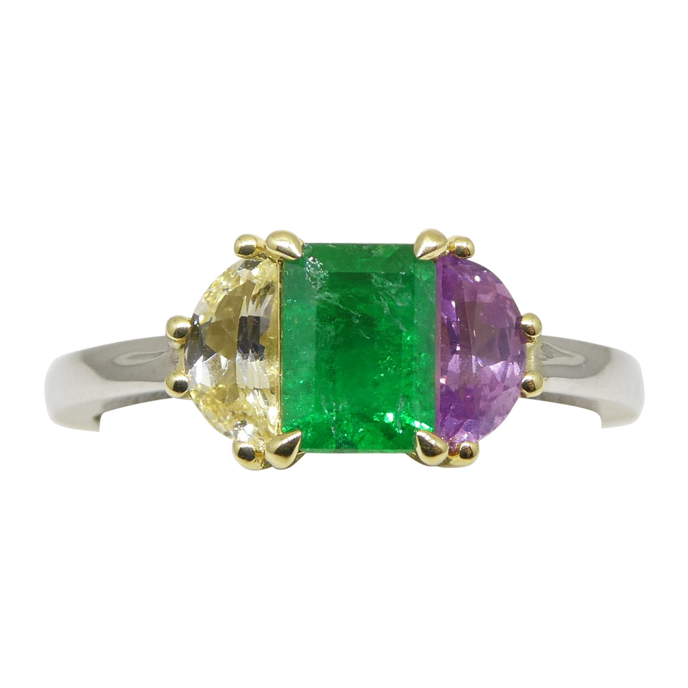 0.65ct Colombian Emerald & Sapphire Ring set in 18k White and Yellow Gold - Skyjems Wholesale Gemstones