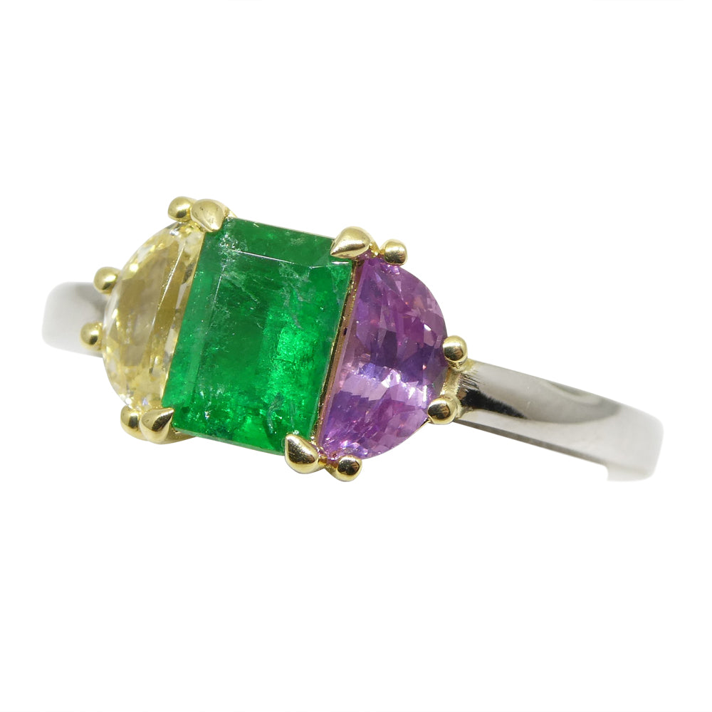 0.65ct Colombian Emerald & Sapphire Ring set in 18k White and Yellow Gold - Skyjems Wholesale Gemstones