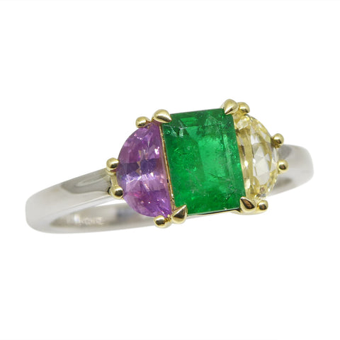 0.65ct Colombian Emerald & Sapphire Statement or Engagement  Ring set in 18k White and Yellow Gold
