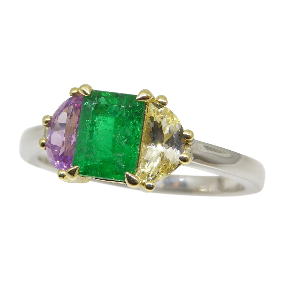 0.65ct Colombian Emerald & Sapphire Ring set in 18k White and Yellow Gold - Skyjems Wholesale Gemstones