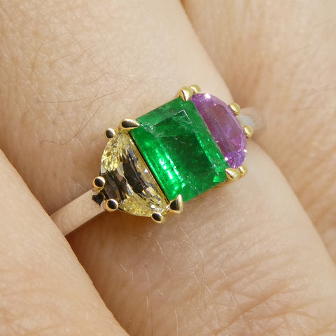 0.65ct Colombian Emerald & Sapphire Statement or Engagement  Ring set in 18k White and Yellow Gold