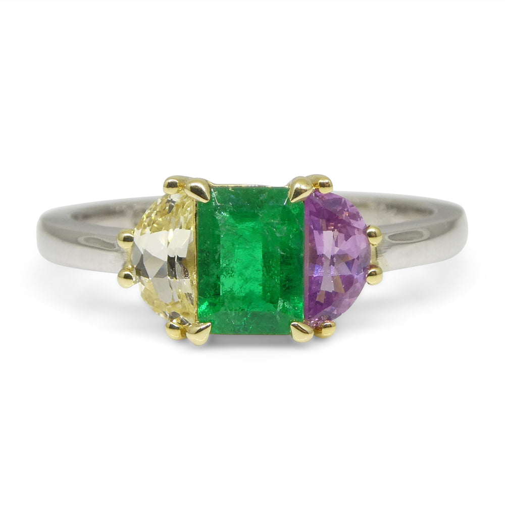 0.65ct Colombian Emerald & Sapphire Ring set in 18k White and Yellow Gold - Skyjems Wholesale Gemstones