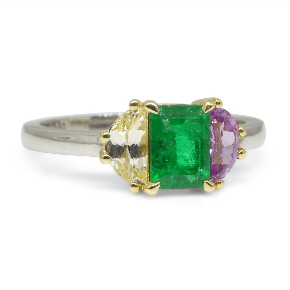 0.65ct Colombian Emerald & Sapphire Ring set in 18k White and Yellow Gold - Skyjems Wholesale Gemstones