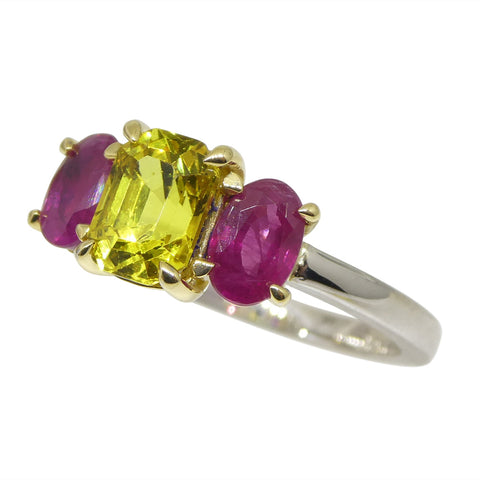 1.60ct Yellow Sapphire, Ruby  Statement or Engagement Ring set in 18k White and Yellow Gold